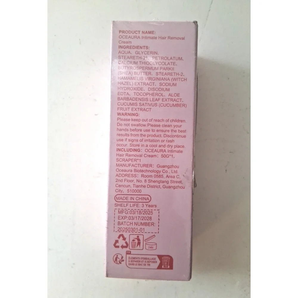 New Sealed OceAura Bye Bye Bushes Hair Removal Cream 1.76oz Aloe & Cucumber
